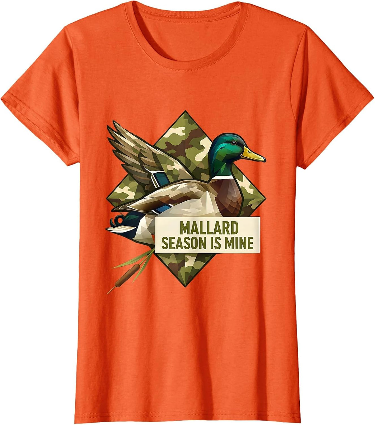 Mallard Season Is Mine Geometric Camo Hunting Vintage T-Shirt - Orange