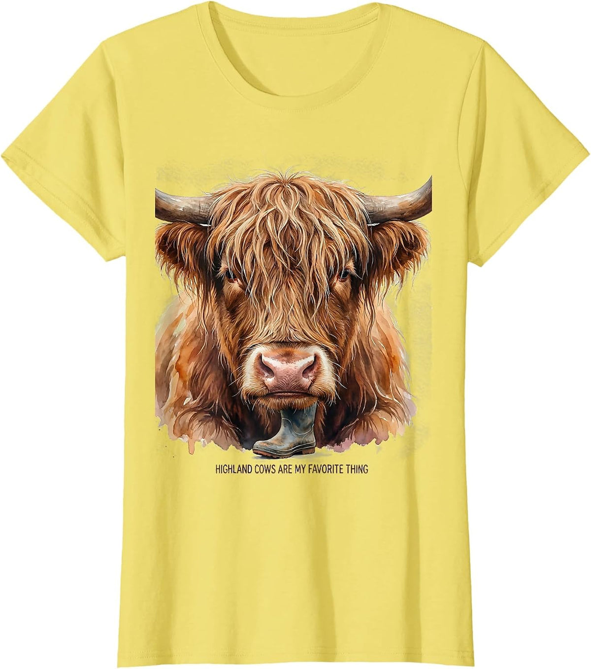 Women's Highland Cows Are My Favorite Thing Funny Farm Animal Lover T-Shirt - Lemon Yellow
