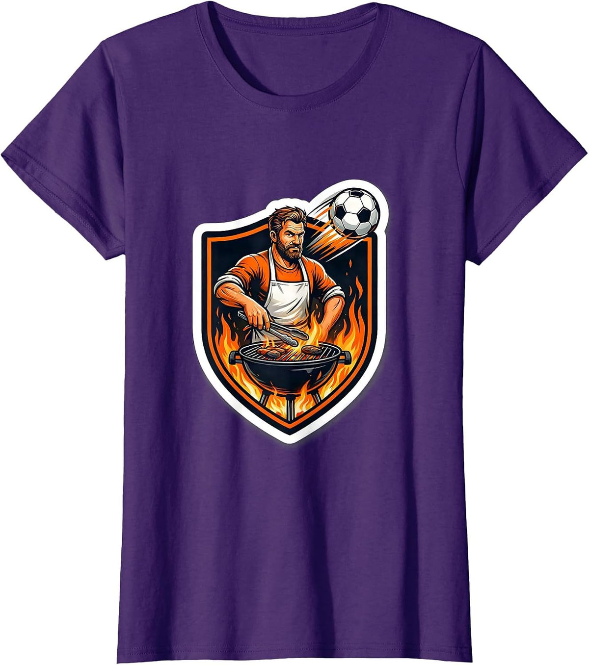 Women's Soccer Dad Grilling Backyard BBQ Graphic Tee T-Shirt - Purple