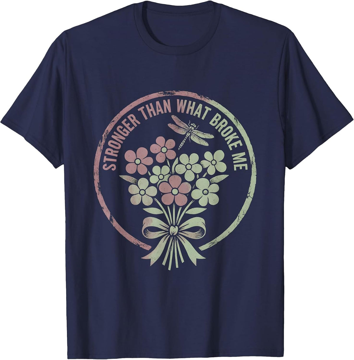 Stronger Than What Broke Me Veteran Design T-Shirt - Navy Blue