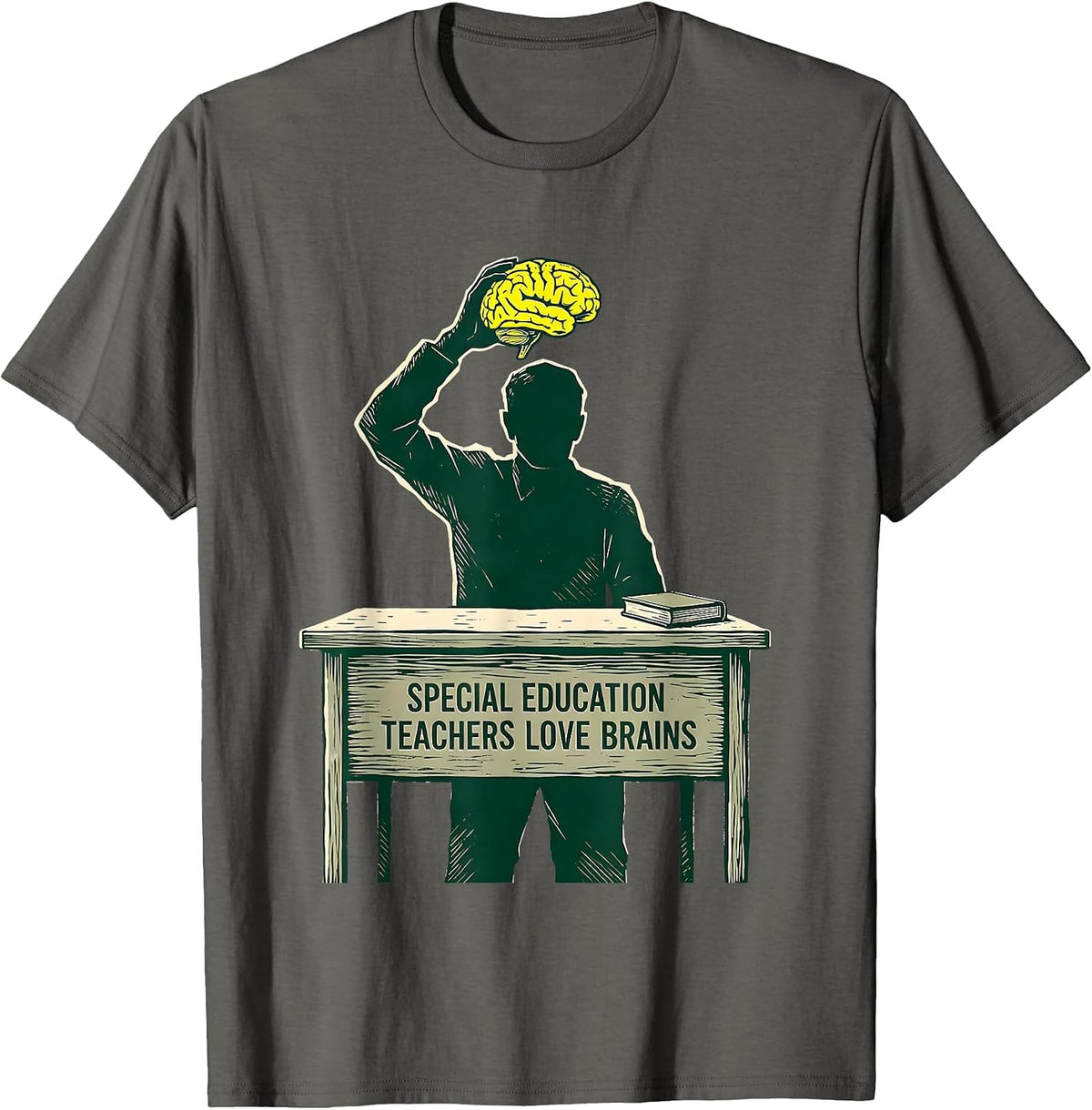 Special Education Teachers Love Brains Funny Halloween T-Shirt - Asphalt Grey