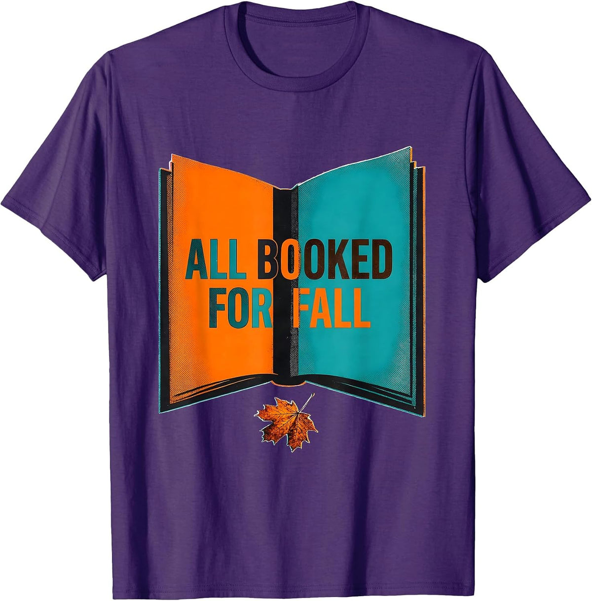 Men's All Booked For Fall Risograph Teacher Bookworm Fall Reading T-Shirt - Purple
