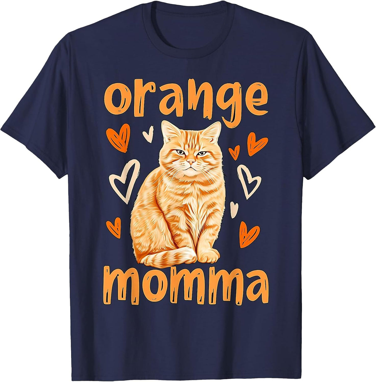 Orange Momma Orange Cat Mom Tabby Cat Heart T-Shirt - Navy Blue