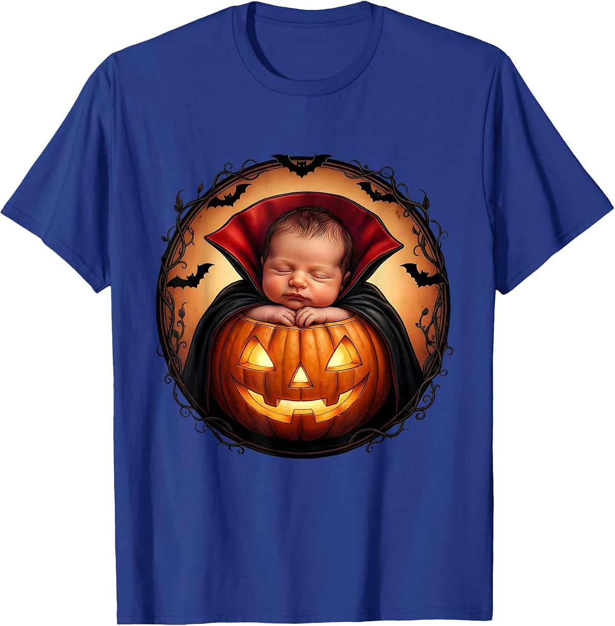 Men's NICU Halloween Tiny Baby Vampire Pumpkin Design T-Shirt - Royal Blue