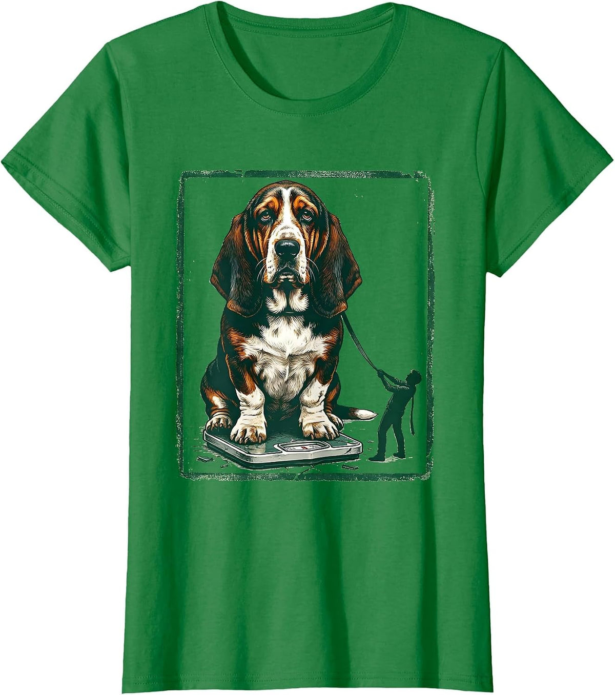 Women's Basset Hound Rubber Stamp Funny Dog Lover Gift T-Shirt - Kelly Green