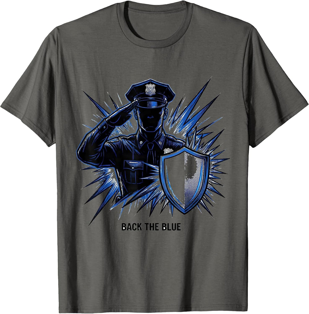 Back The Blue Comic Book Police Support Thin Blue Line T-Shirt - Asphalt Grey