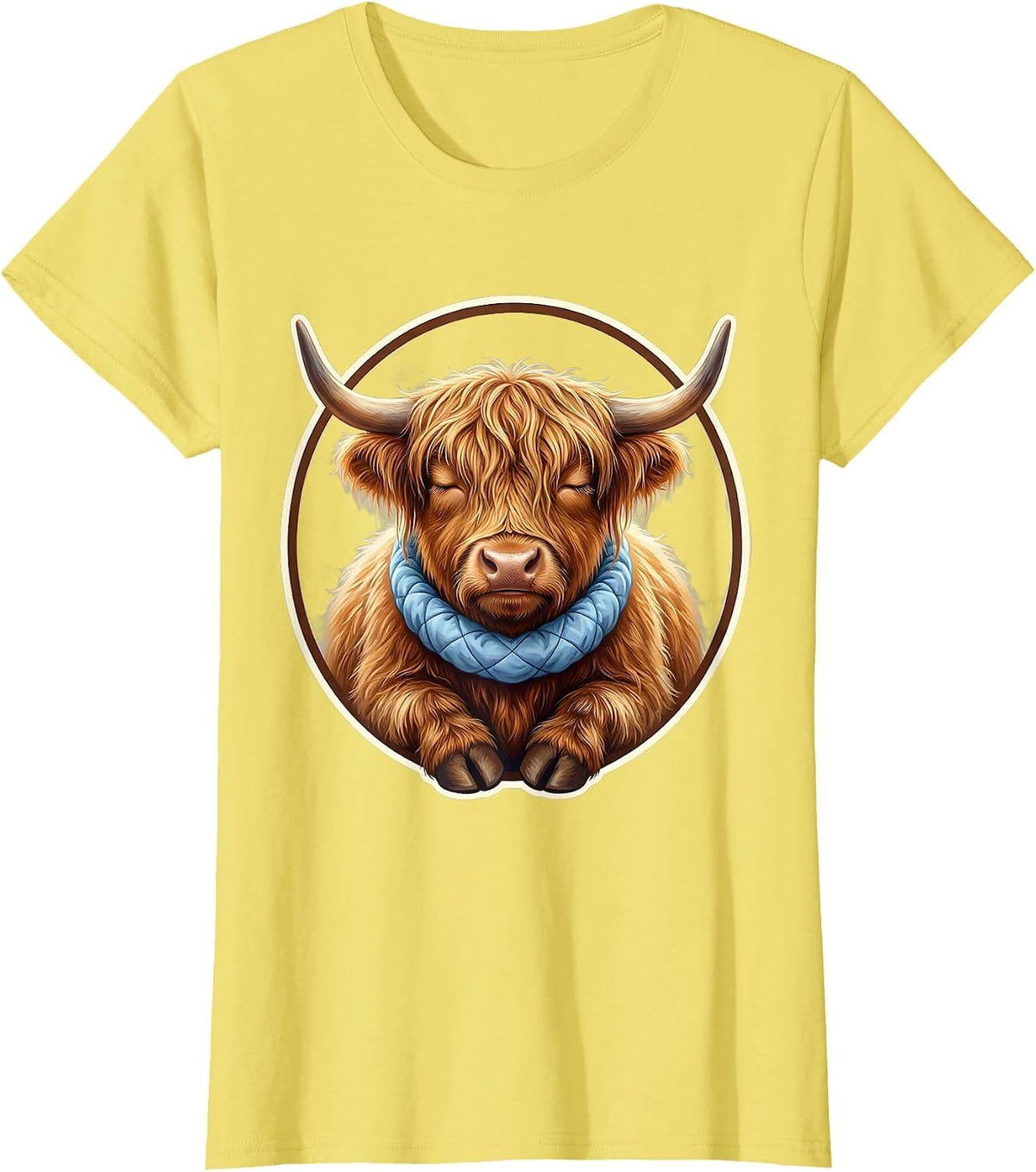 Women's Highland Cow Cute Kawaii Cozy Sleepshirt Gift T-Shirt - Lemon Yellow