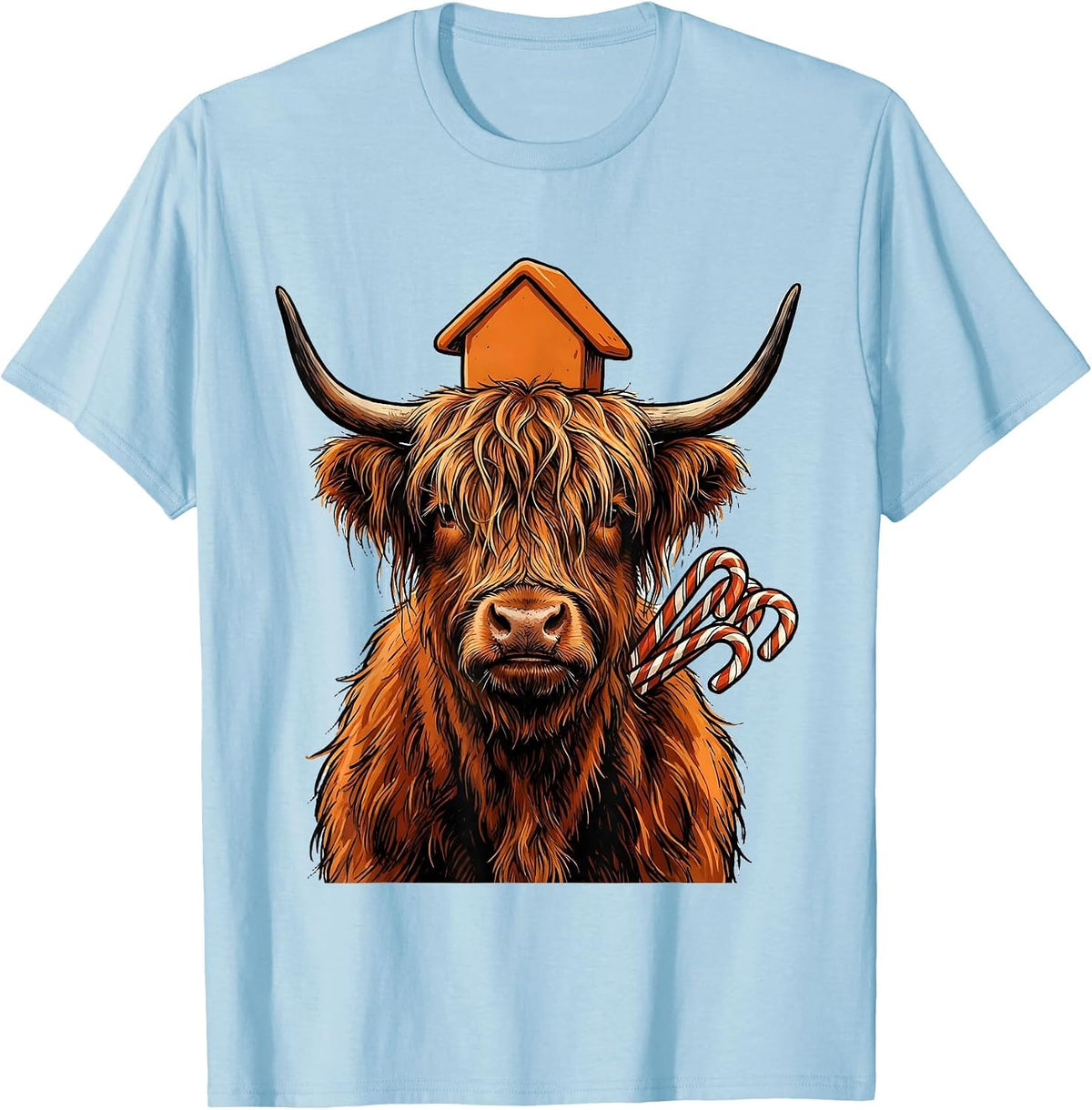 Men's Shaggy Highland Cow Highland Cow Lover Fall Holiday Humor T-Shirt - Baby Blue
