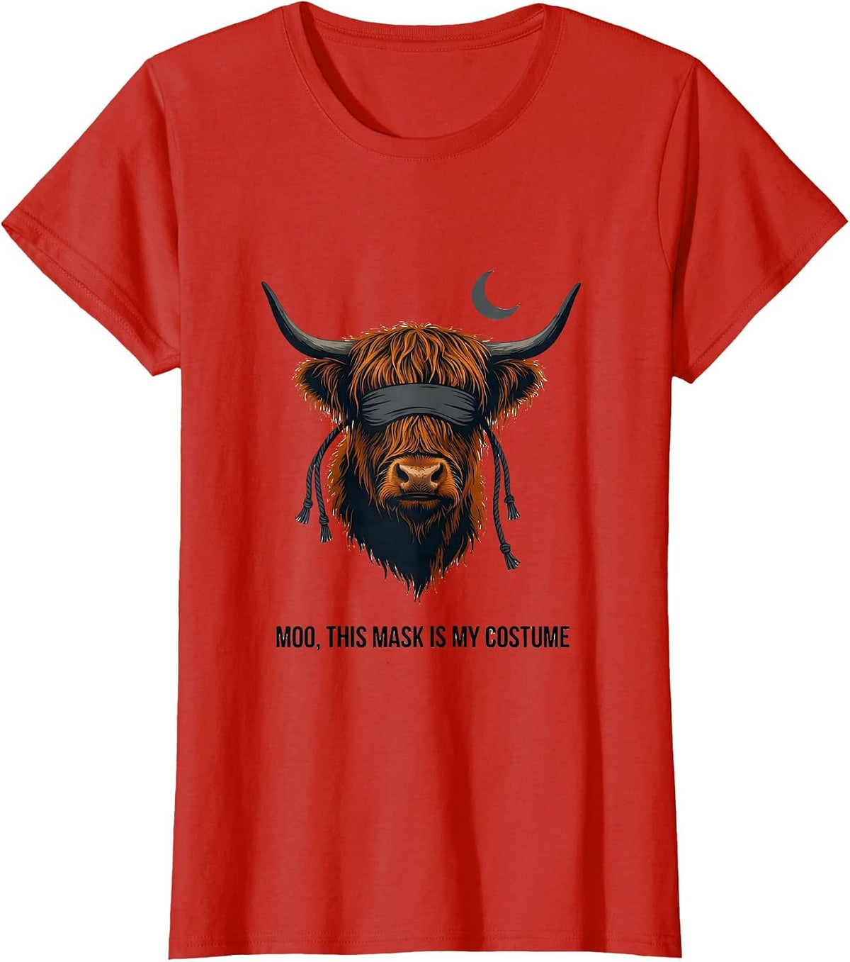 Moo This Mask Is My Costume Funny Highland Cow Halloween T-Shirt - Red