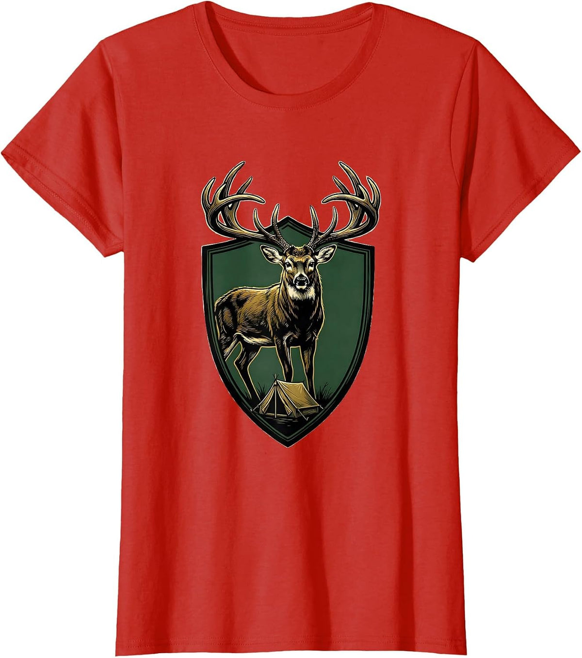 Whitetail Buck Emblem Hunting Camp Dad Humor T-Shirt - Red