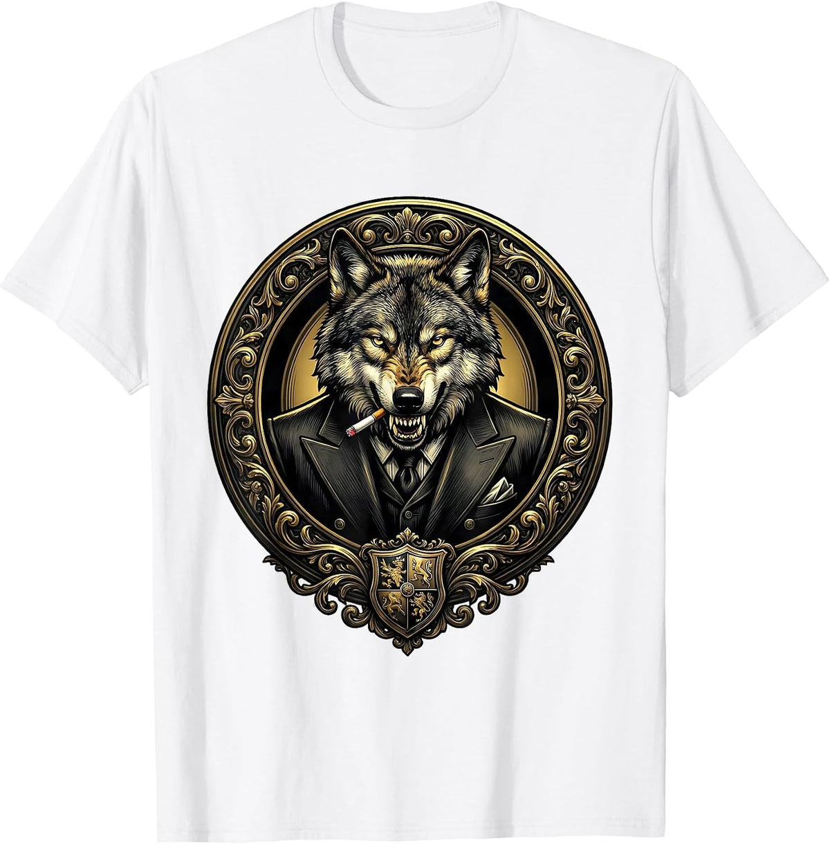 Men's Italian Brainrot Wolf in Designer Suit Smoking T-Shirt - White