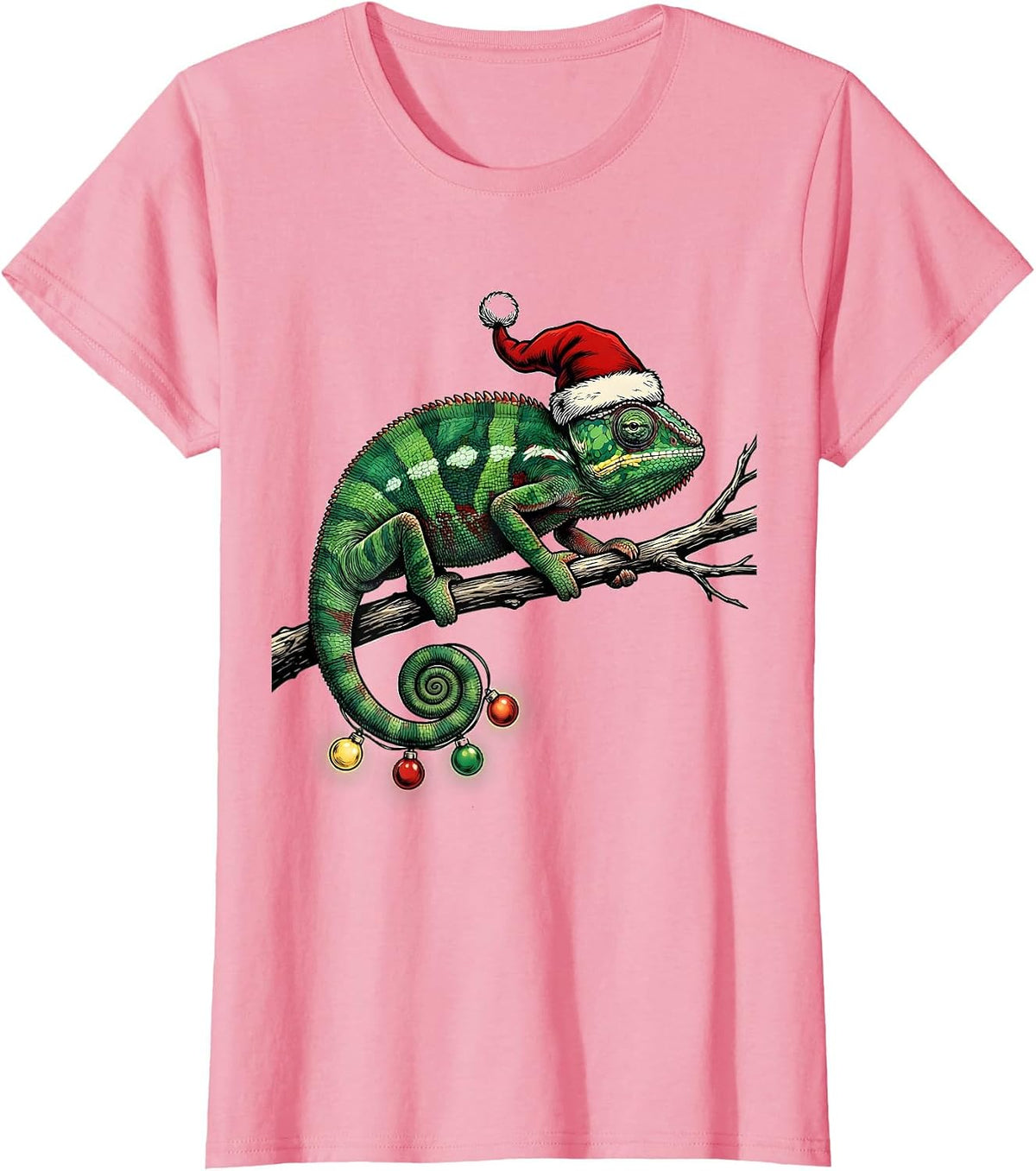 Women's Chameleon Santa Hat Animal Lover Christmas Humor T-Shirt - Pink