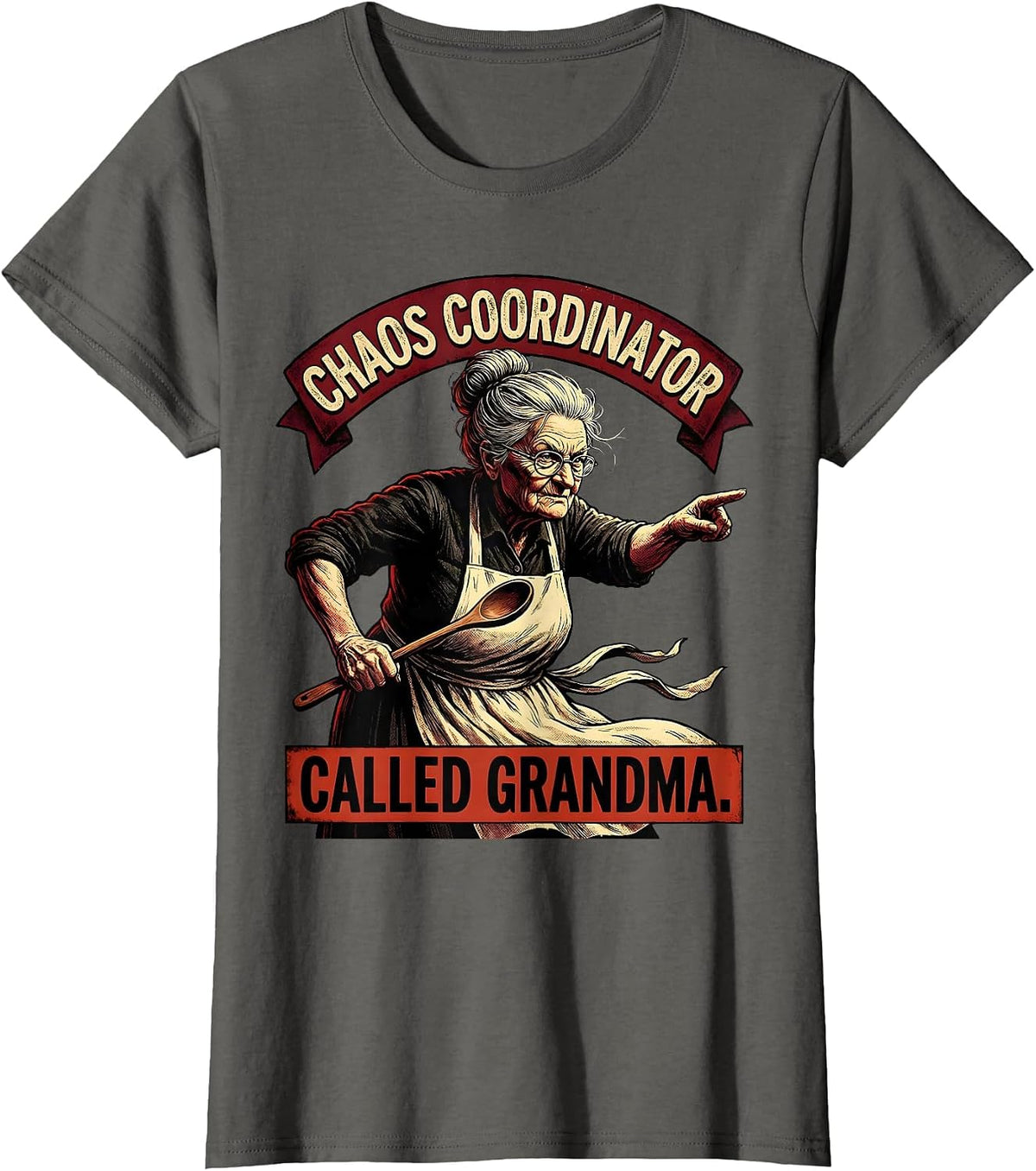 Women's Chaos Coordinator Called Grandma Funny Design T-Shirt - Asphalt Grey