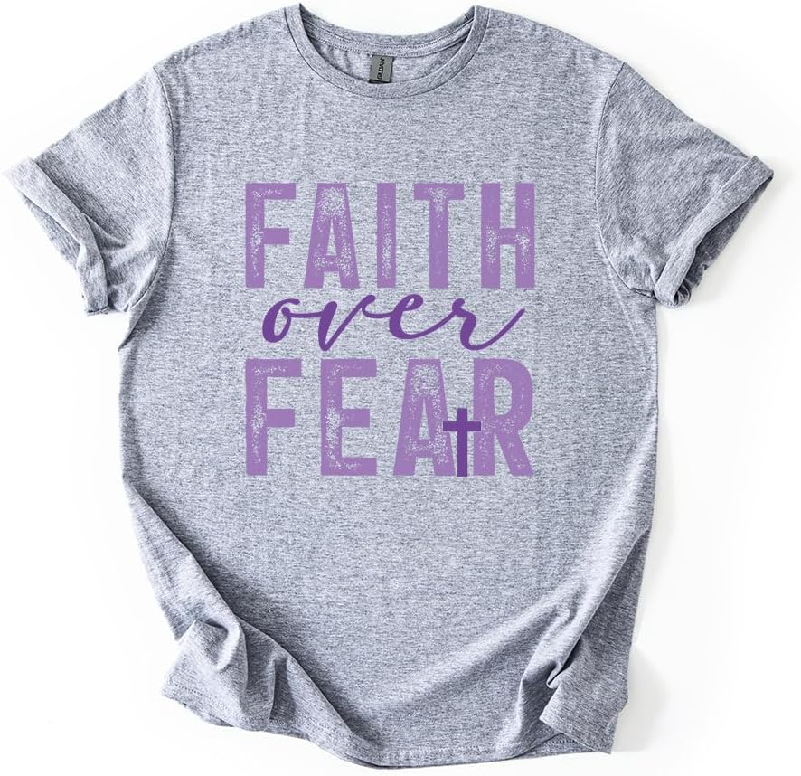 Faith Over Fear Cross Christian Graphic Tee - Sport Grey