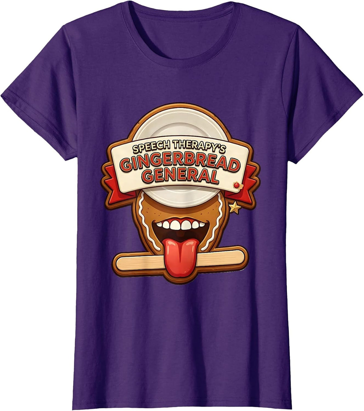 Women's Speech Therapy's Gingerbread General Funny SLP Christmas T-Shirt - Purple