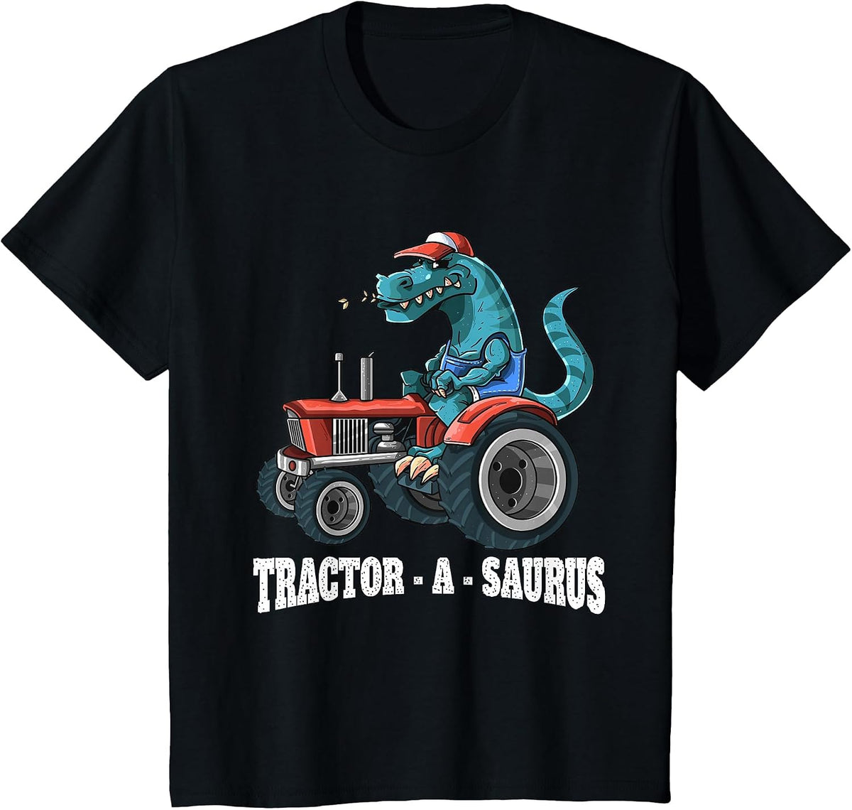 Dinosaur On Tractor Tractor-A-Saurus Farmer Kids Boys Girls T-Shirt - Black