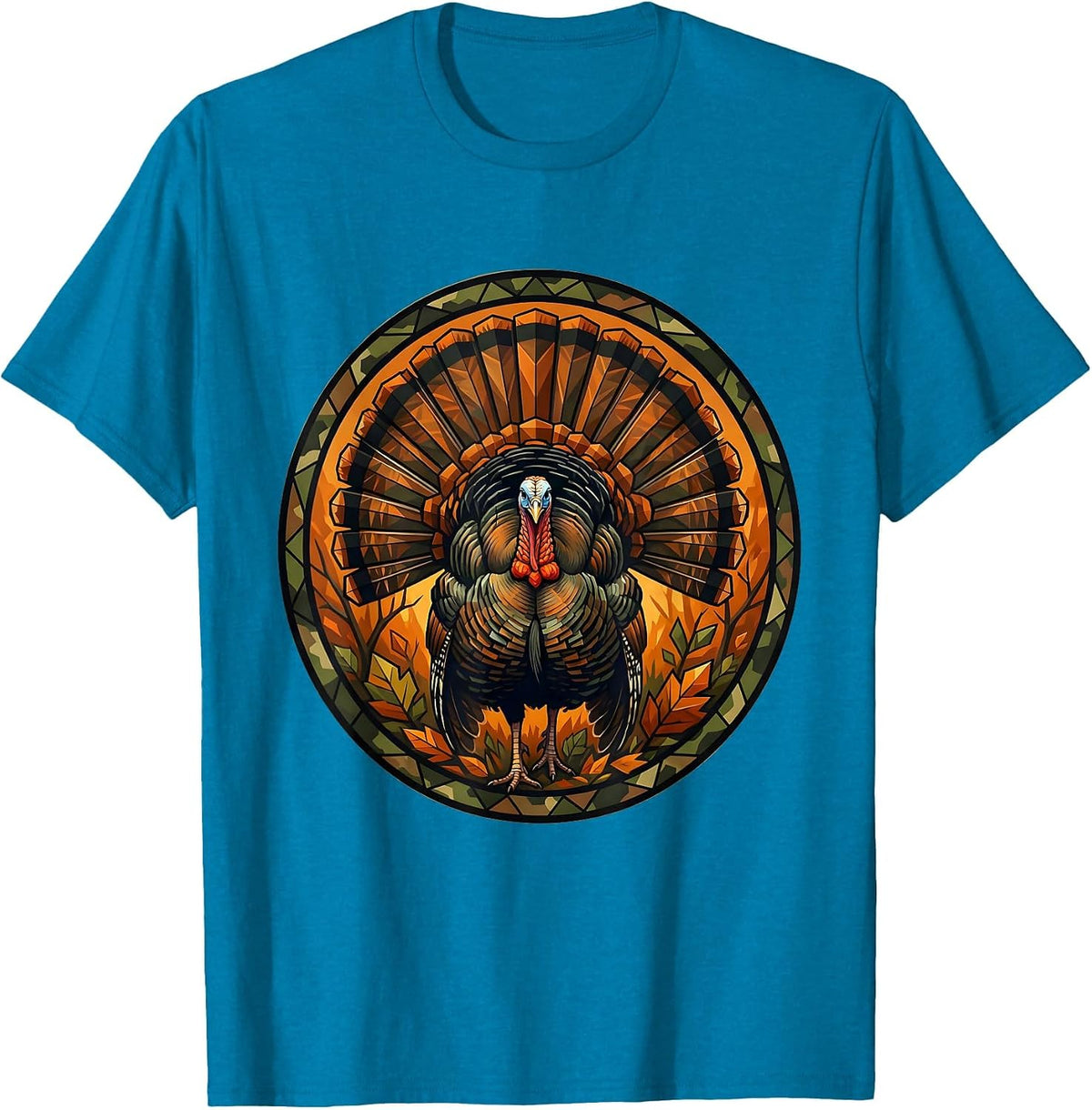 Wild Turkey Strutting Autumn Camo Hunting Design T-Shirt - Sapphire Blue