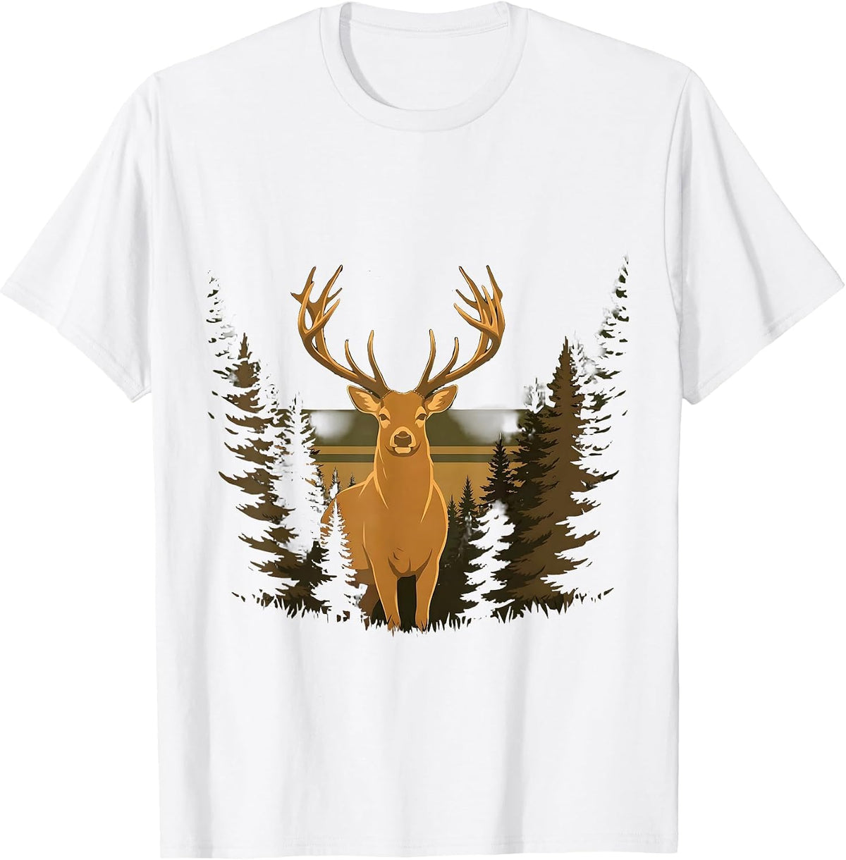 Buck Silhouette Camo Antler Treeline Design T-Shirt - White