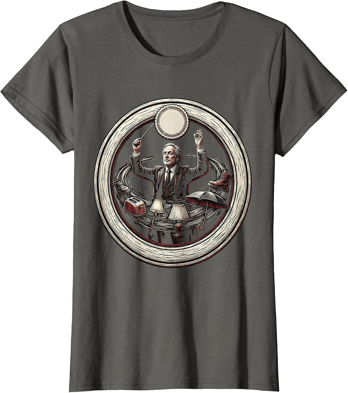 Women's Serene Conductor Chaos Coordinator Deadpan Humor T-Shirt - Asphalt Grey