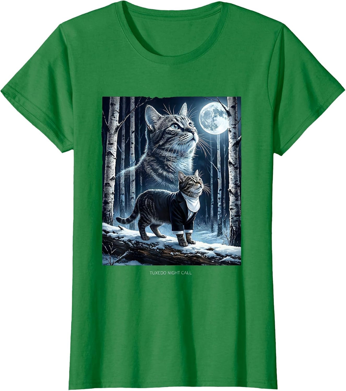 Tuxedo Night Call 90s Retro Tuxedo Cat Portrait T-Shirt - Kelly Green