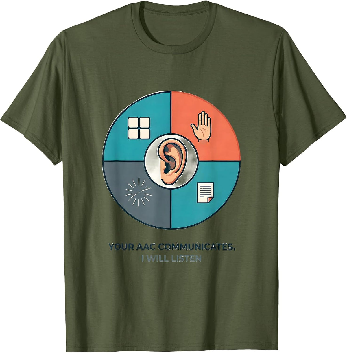 Men's Your AAC Communicates I Will Listen Funny SLP Speech Therapy T-Shirt - Olive Green