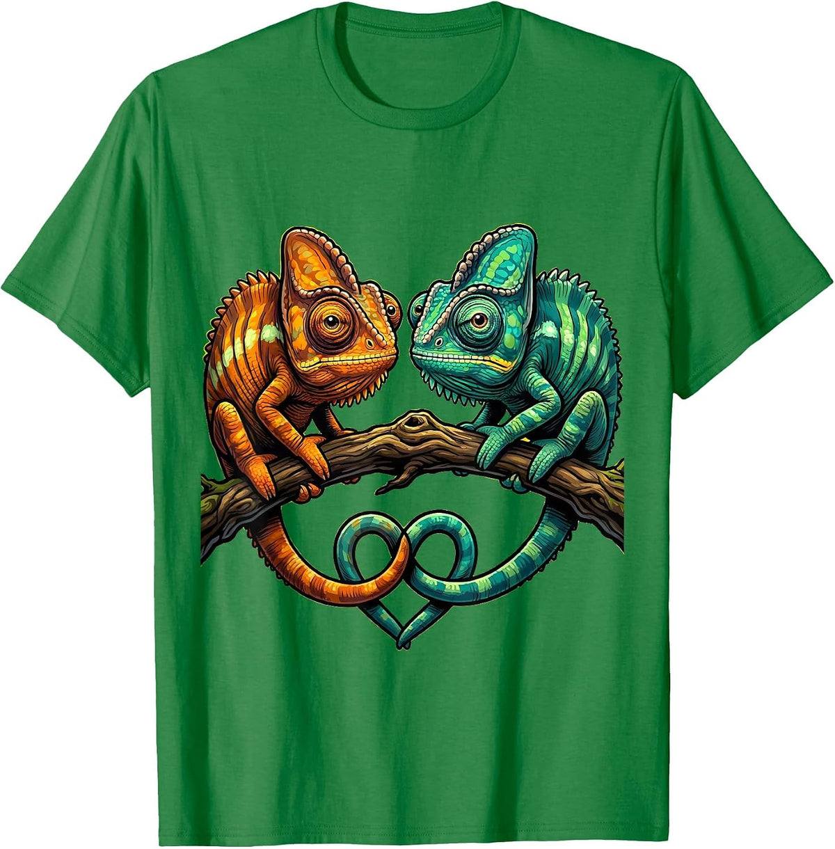Men's Twin Day Mirrored Chameleons Matching Design T-Shirt - Kelly Green