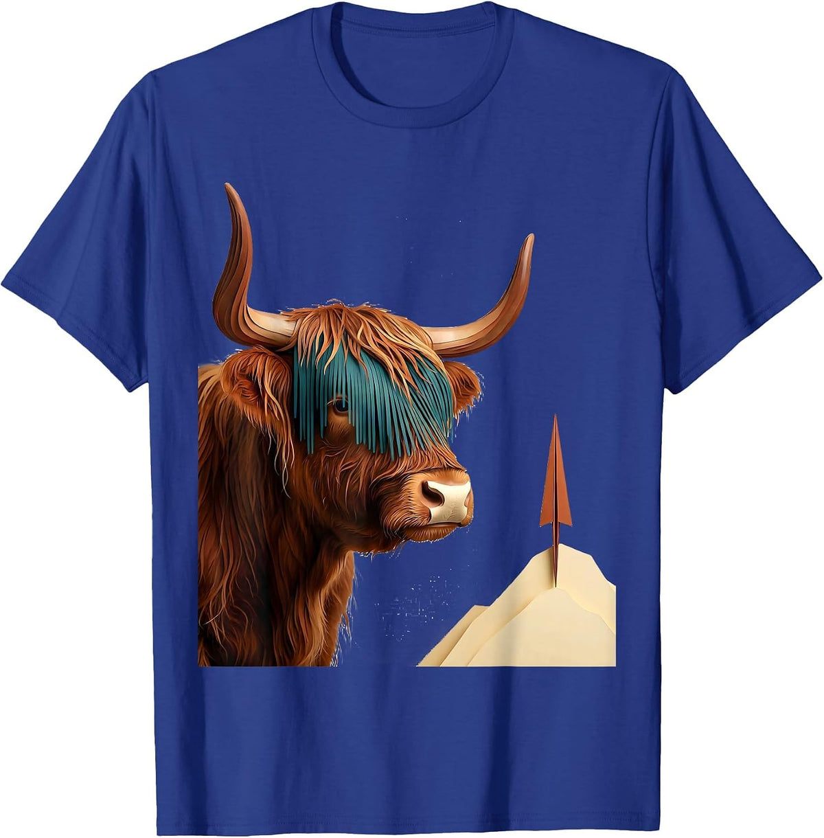 Highland Cow Paper Cutout Farm Humor Animal Lover T-Shirt - Royal Blue