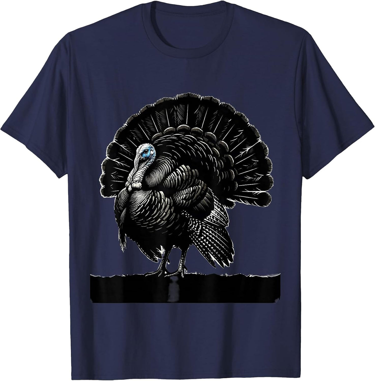 Men's Strutting Turkey Full Fan Tail Feathers Illustration T-Shirt - Navy Blue