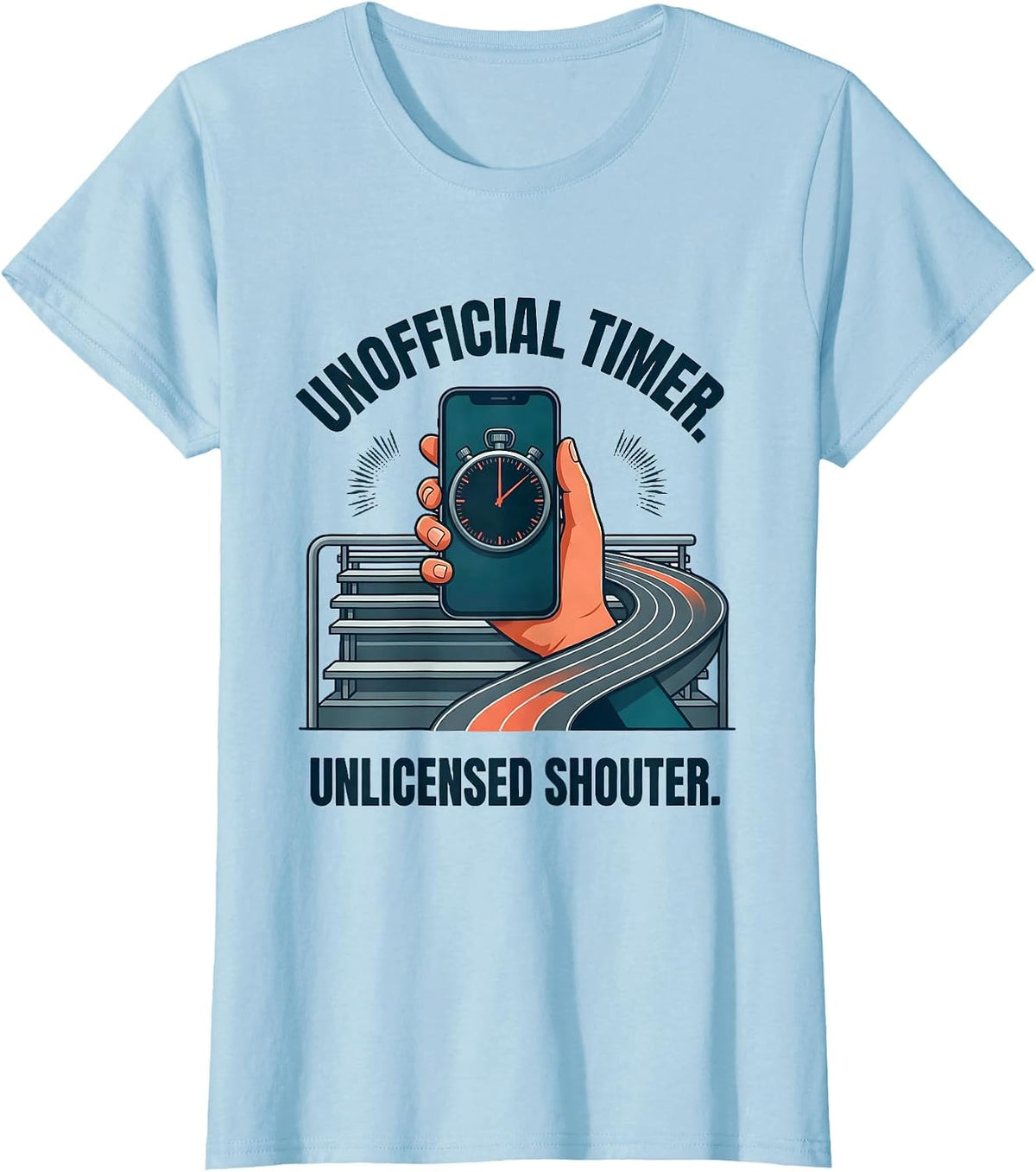 Women's Unofficial Timer Unlicensed Shouter Track Mom Track T-Shirt - Baby Blue
