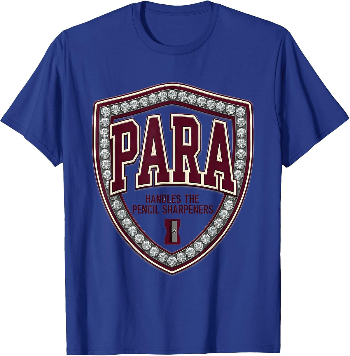 PARA Handles The Pencil Sharpeners Sparkle Varsity Back T-Shirt - Royal Blue