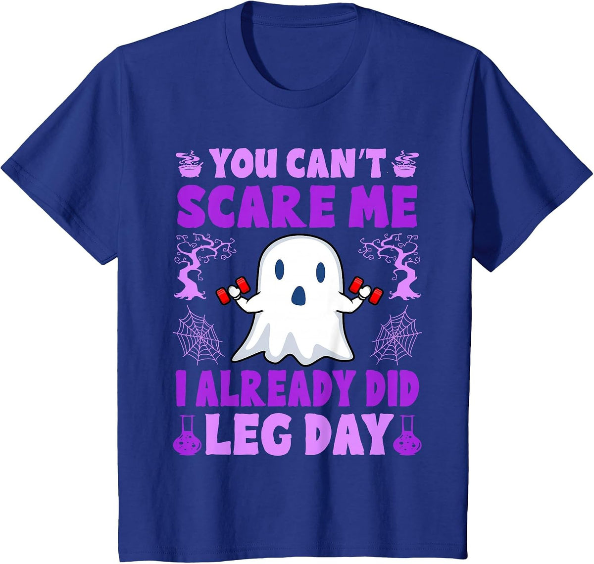 Halloween Workout Women Ghost Training with Dumbbells T-Shirt - Royal Blue