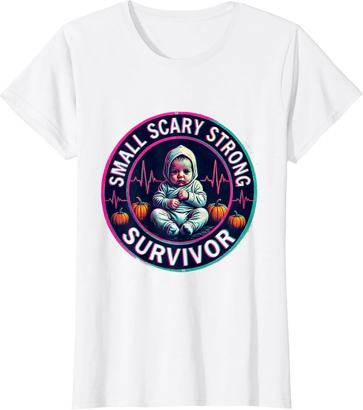 NICU Halloween Small Scary Strong Survivor T-Shirt - White
