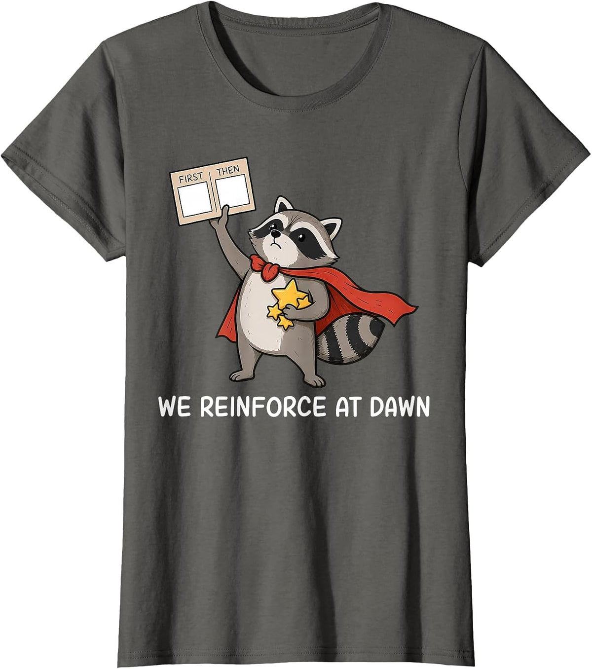 We Reinforce At Dawn Cute Raccoon RBT ABA Behavior Therapist T-Shirt - Asphalt Grey