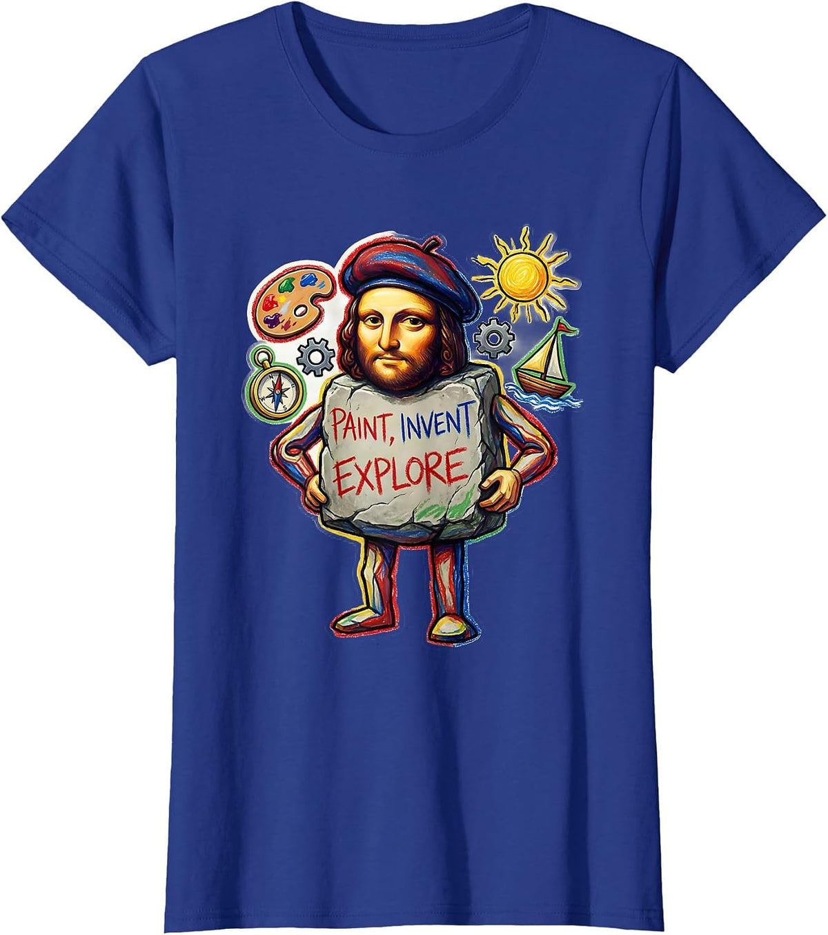Women's Renaissance Men Paint Invent Explore Design T-Shirt - Royal Blue