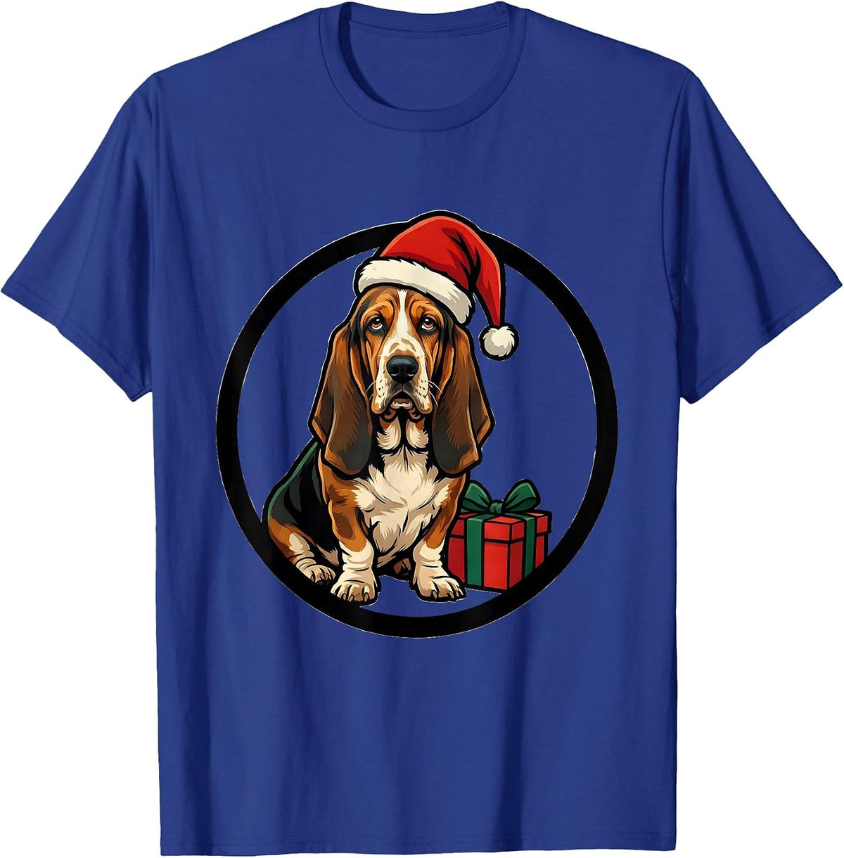 Basset Hound Christmas Badge Santa Hat Dog Lover Gift T-Shirt - Royal Blue