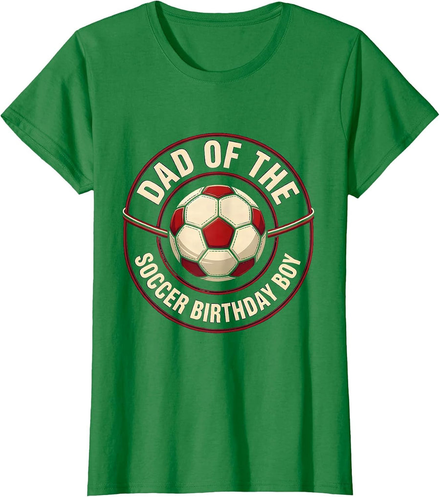 Women's Dad Of The Soccer Birthday Boy Family Matching Emblem T-Shirt - Kelly Green