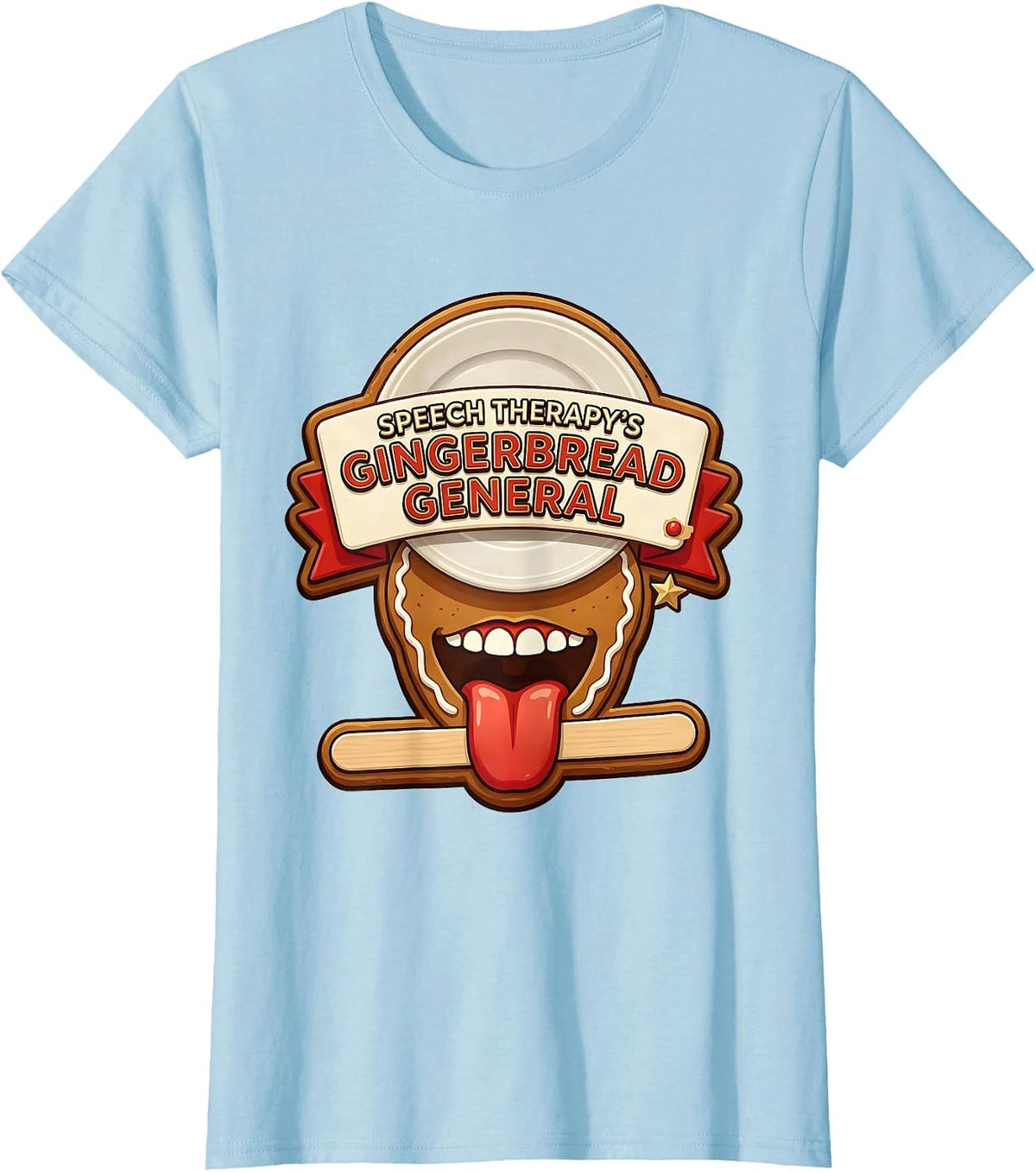 Women's Speech Therapy's Gingerbread General Funny SLP Christmas T-Shirt - Baby Blue