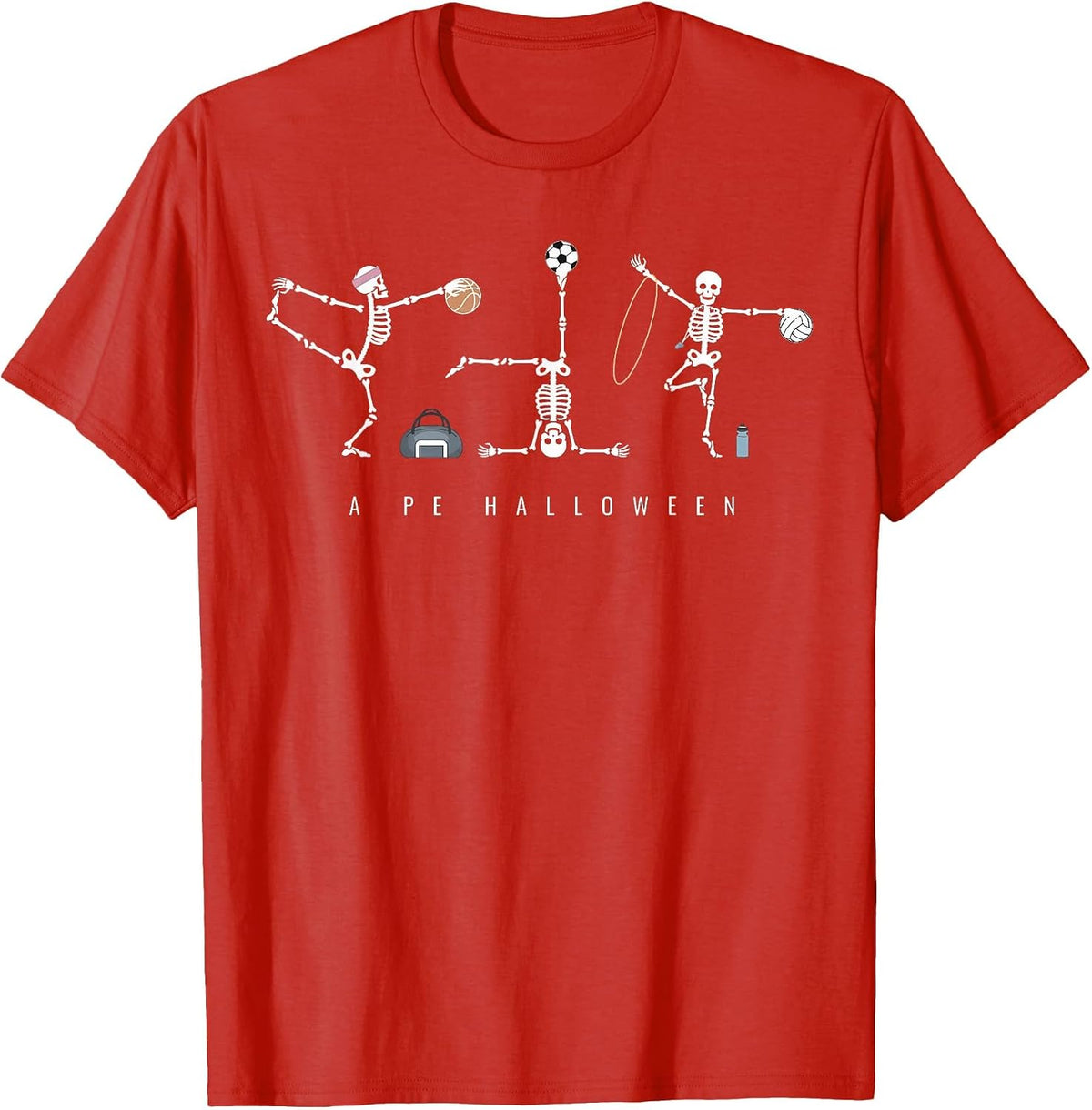 Halloween Skeleton Sports PE Teacher Physical Education T-Shirt - Red