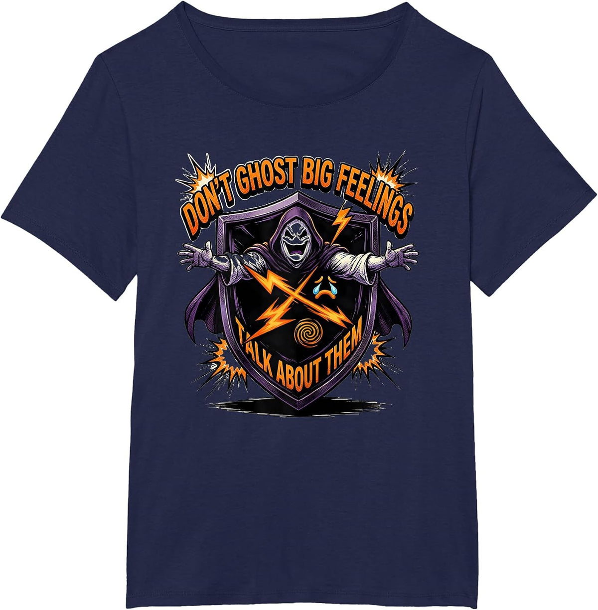 Women's Don't Ghost Big Feelings Talk About Them Comic T-Shirt - Navy Blue