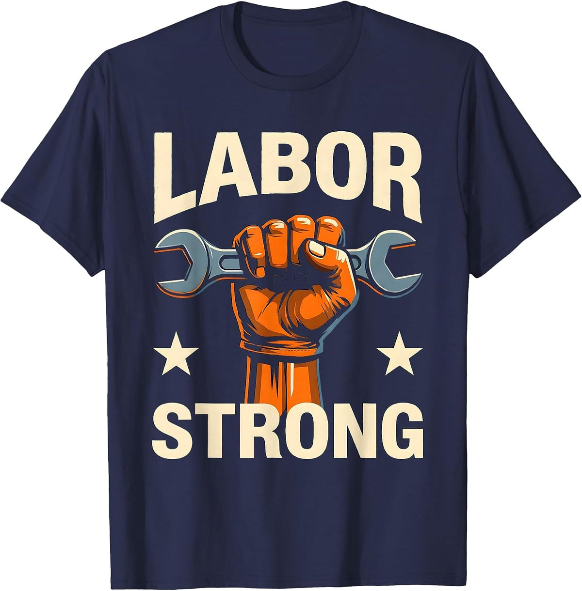 Men's Labor Strong Screenprint Union Worker Solidarity Pride T-Shirt - Navy Blue