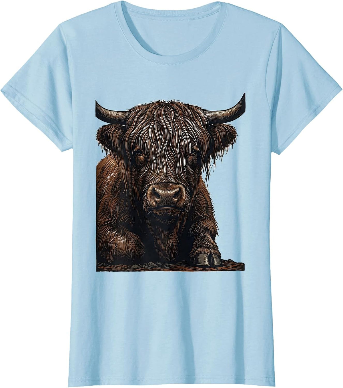 Highland Cow Bust Funny Animal Lover Humor T-Shirt - Baby Blue