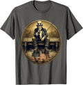 American Flag Fishing at Sunset Graphic T-Shirt - Asphalt Grey