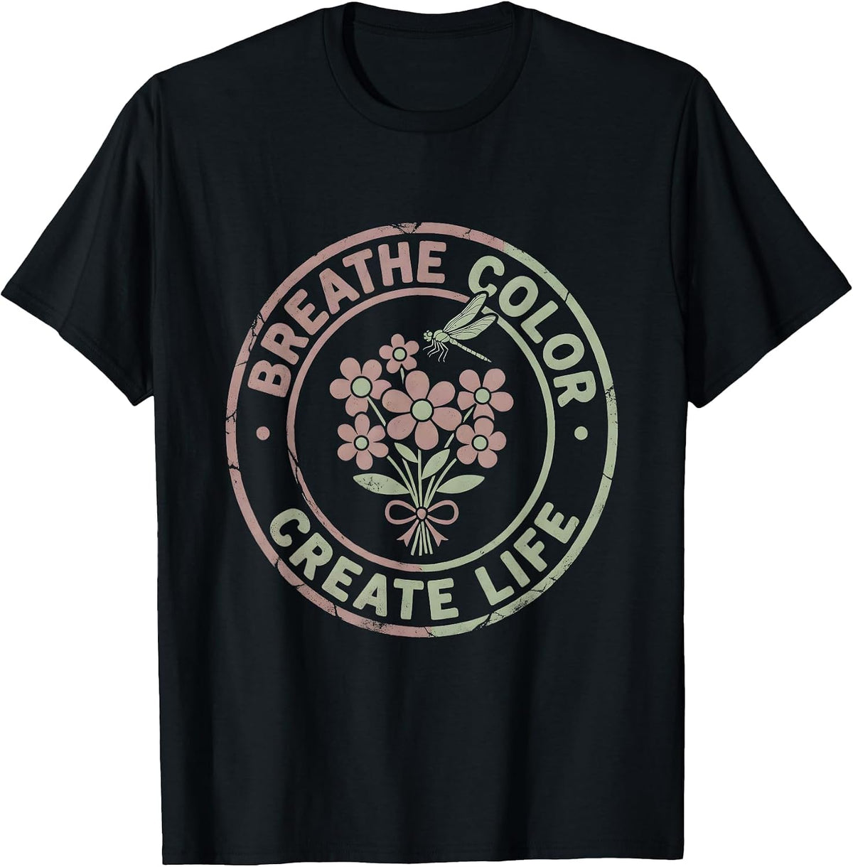 Men's Breathe Color Create Life Airbrush Art Design T-Shirt - Black