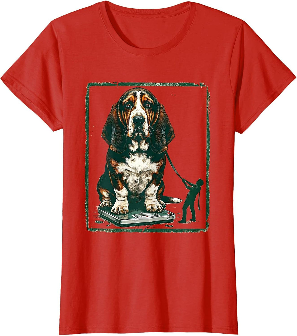 Women's Basset Hound Rubber Stamp Funny Dog Lover Gift T-Shirt - Red