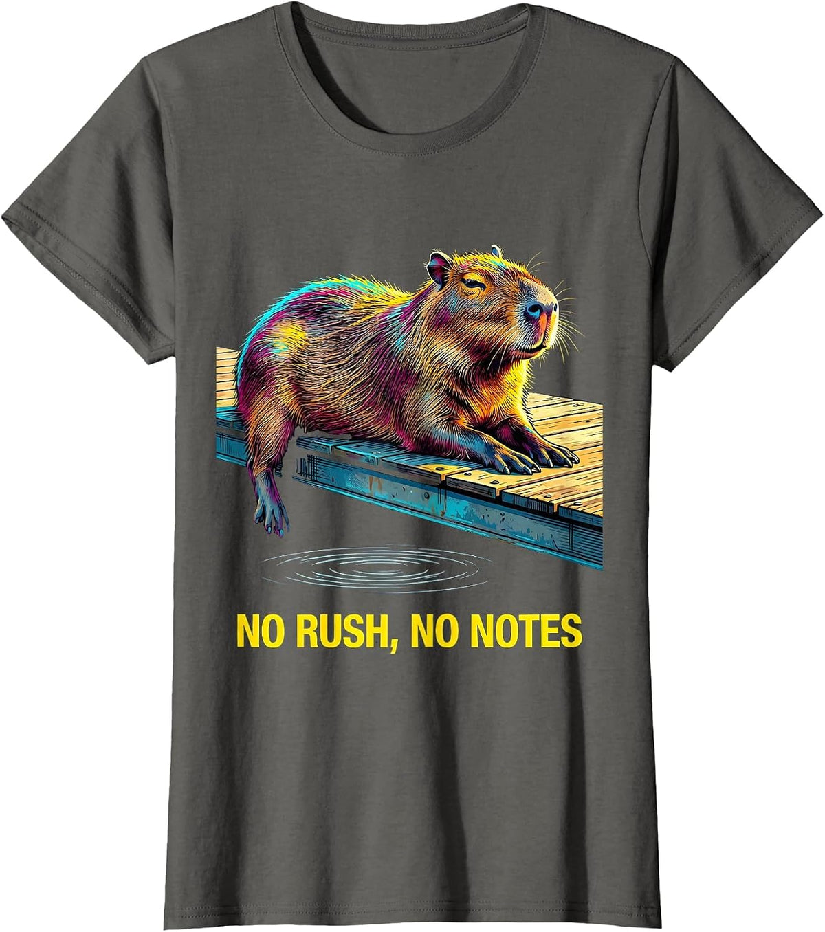 Women's No Rush No Notes Pop Art Capybara Meme Humor T-Shirt - Asphalt Grey