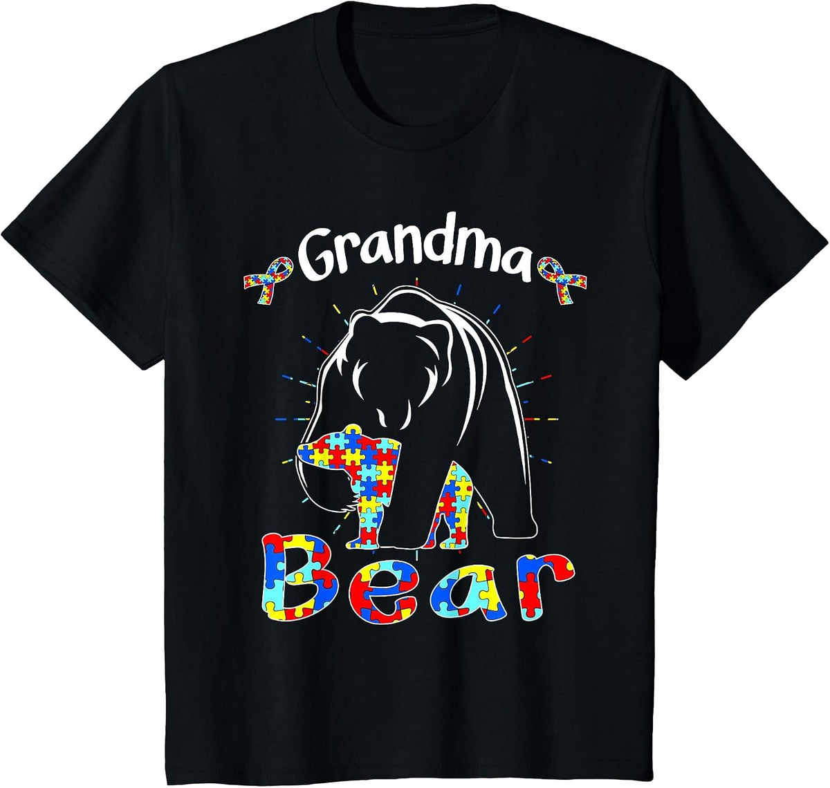 Cute Grandma Bear Autism Awareness Autistic Family Lover T-Shirt - Black