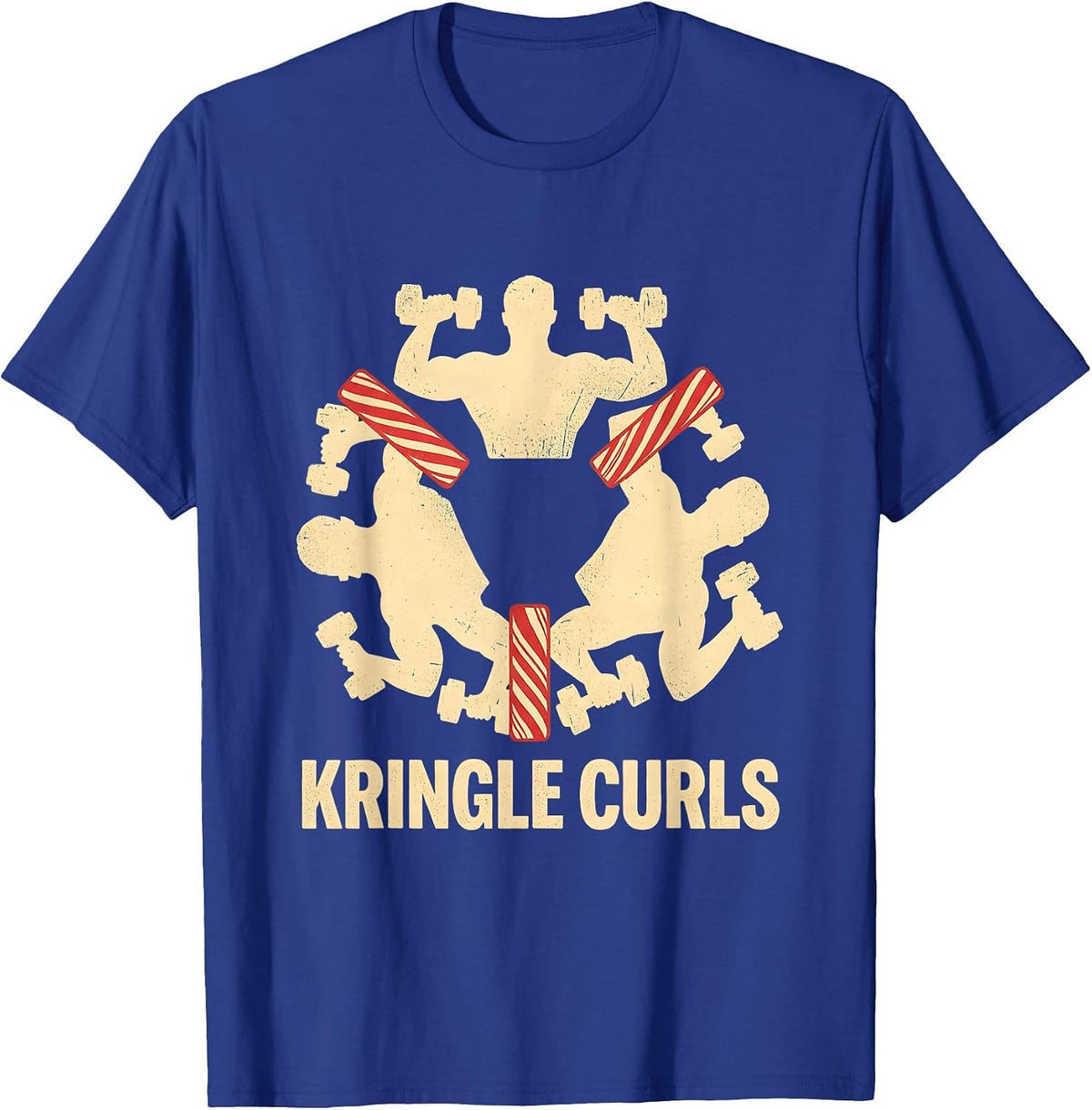 Kringle Curls Funny Christmas Gym Weightlifting Workout T-Shirt - Royal Blue