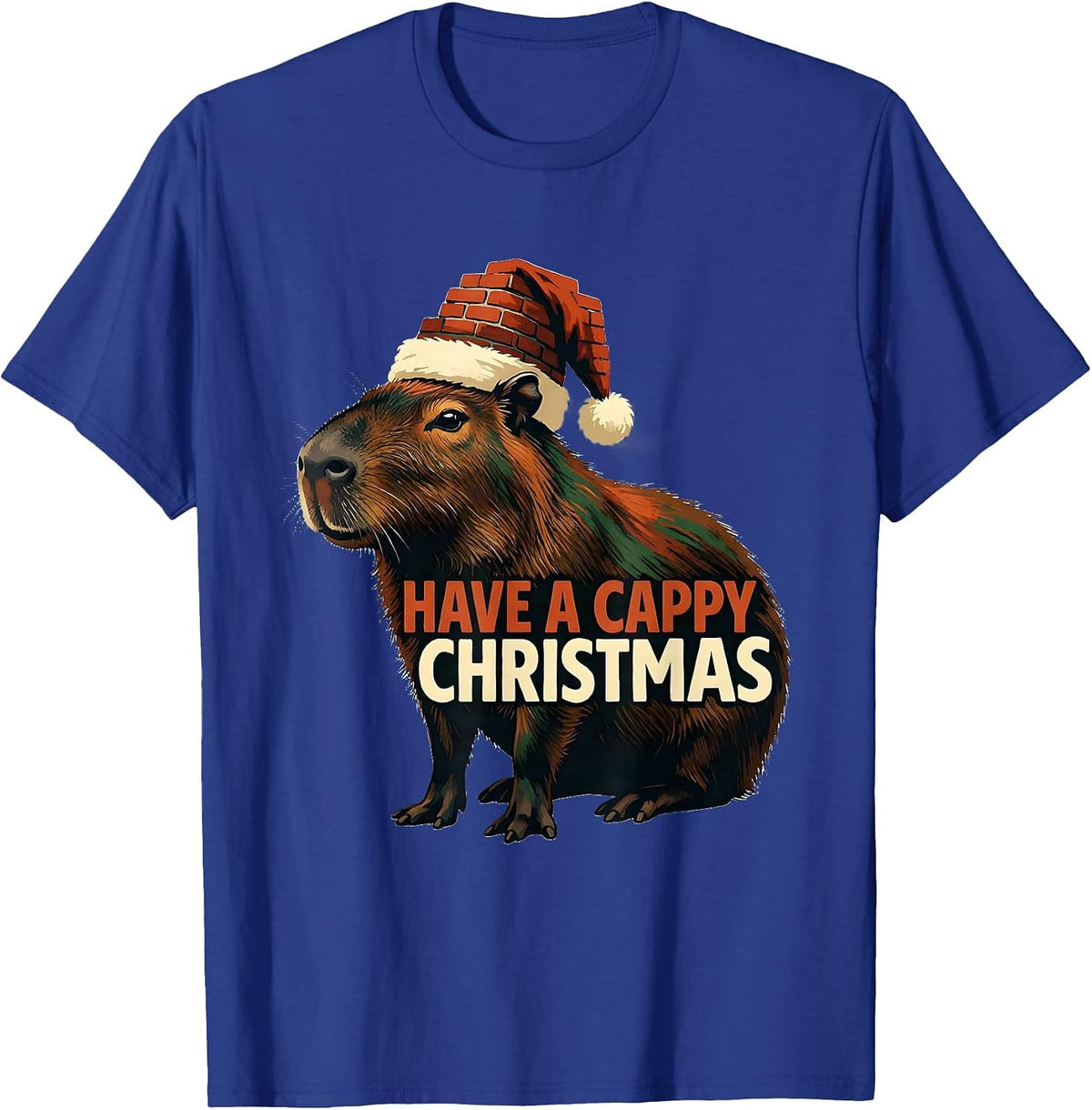 Men's Have a Cappy Christmas Cute Capybara Santa Hat Holiday Humor T-Shirt - Royal Blue