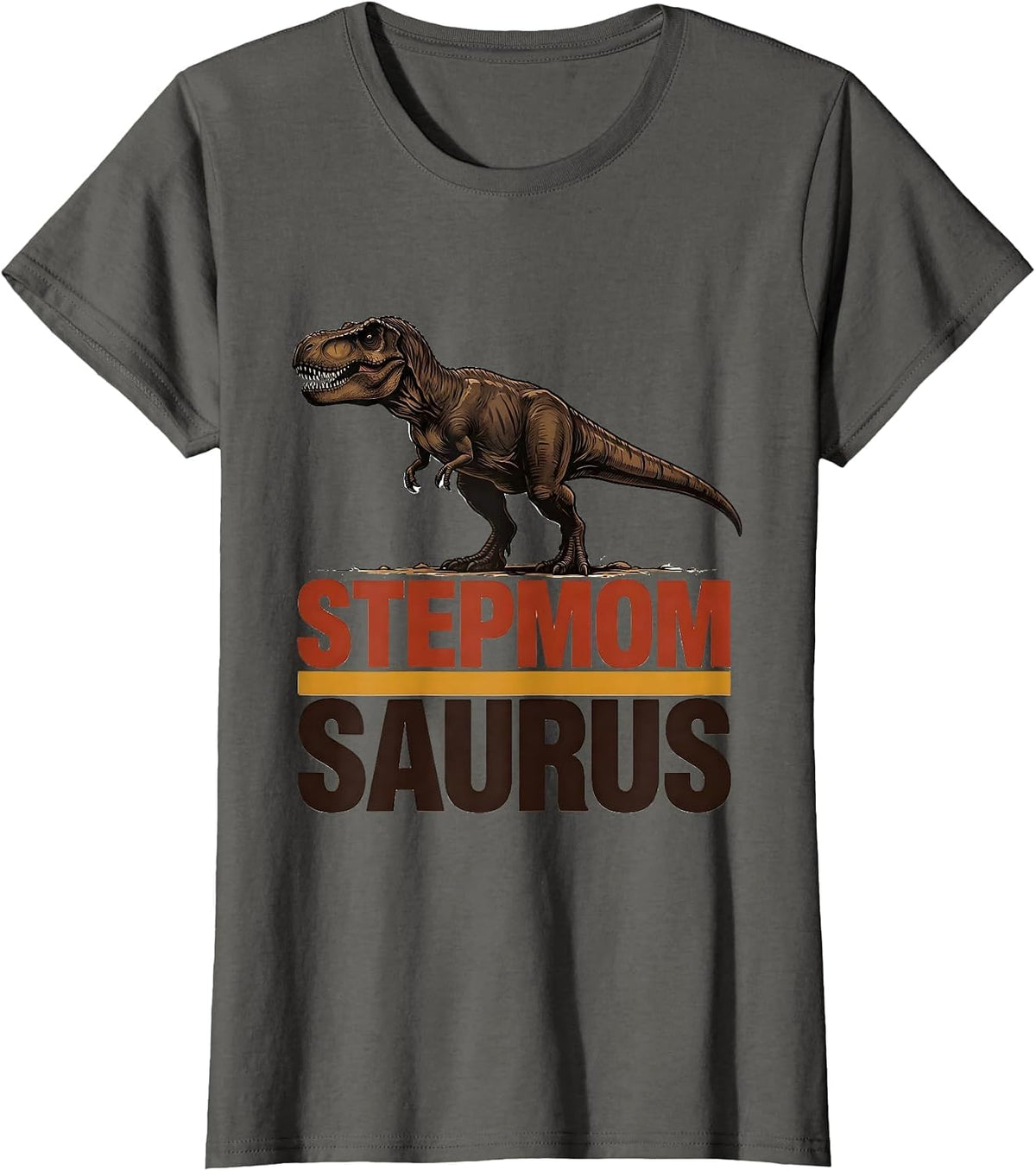 Women's Stepmomsaurus Funny T-Rex Dinosaur Family Matching Gift T-Shirt - Asphalt Grey