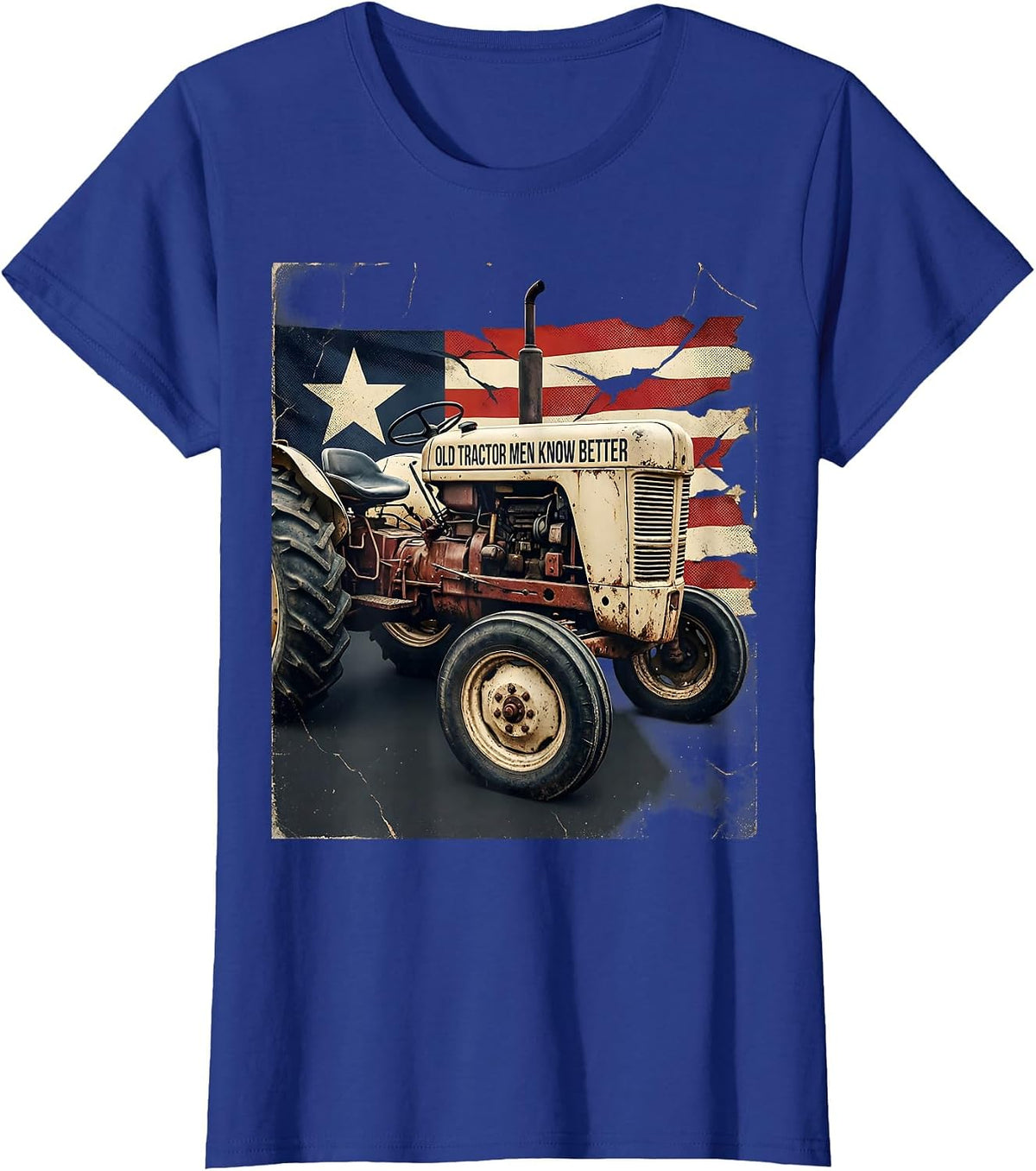 Women's Old Tractor Men Know Better Distressed Farmer Tractor Gift T-Shirt - Royal Blue